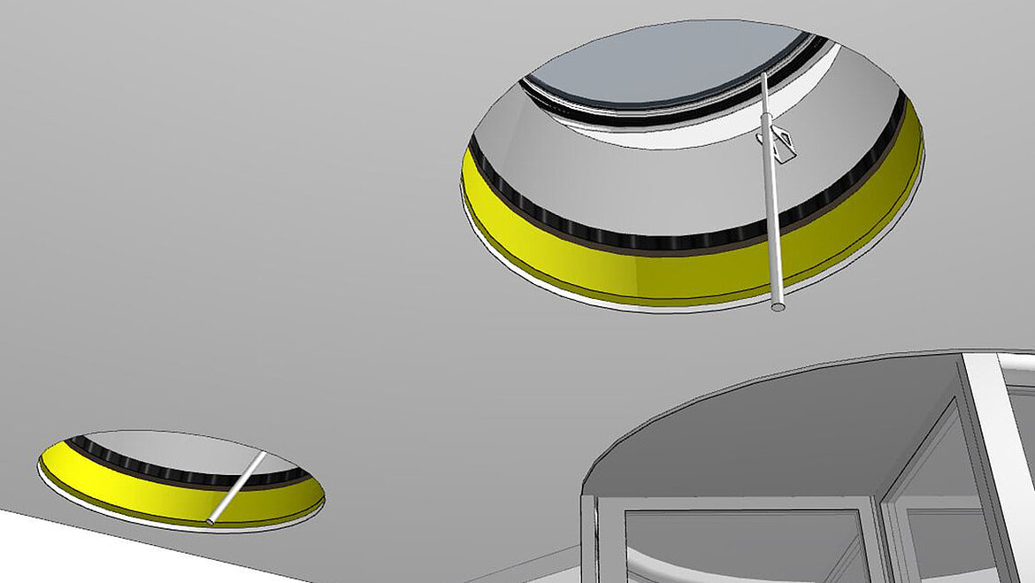 LAMILUX Flachdach Fenster F100 als BIM Modell mit Sicht auf die Innenverkleidung